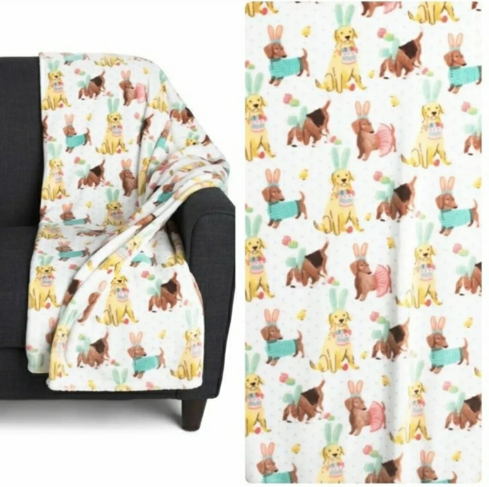 NWT Isaac Mizrahi Easter Dogs Oversized Throw- 60x70 inches